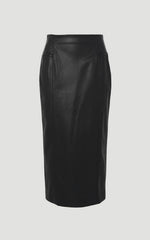Faux Leather Seam Waist Detail Pencil Midi Skirt