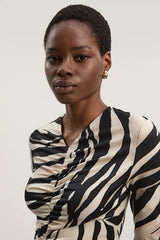 Zebra Print Crepe High Neck Top