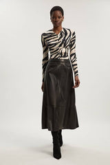 Zebra Print Crepe High Neck Top