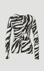 Zebra Print Crepe High Neck Top