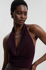 Drapey Crepe Halter Neck Ruched Open Back Top