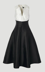 Petite Twill Contrast Tux Tailored Full Skirted Shirt Dress