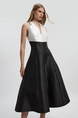Petite Twill Contrast Tux Tailored Full Skirted Shirt Dress