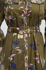 Plus Size Floral Print Cotton Sateen Woven Midi Shirt Dress