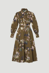 Plus Size Floral Print Cotton Sateen Woven Midi Shirt Dress