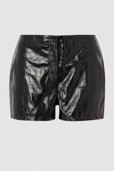 High Shine Croc Embossed Leather Mini Shorts