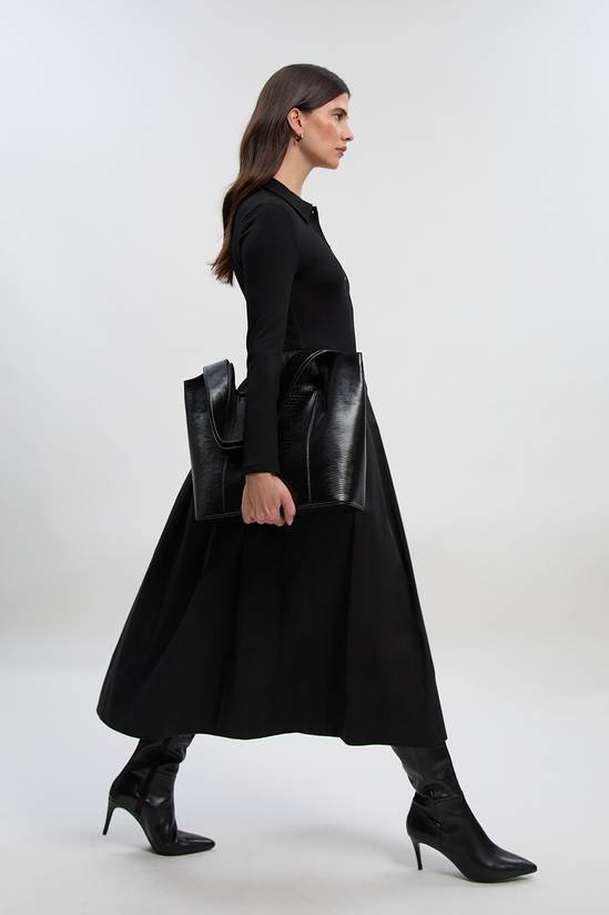 Viscose Rib Button Up Button Up Collared Shirt Maxi Dress