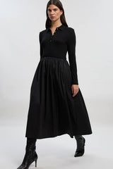 Viscose Rib Button Up Button Up Collared Shirt Maxi Dress