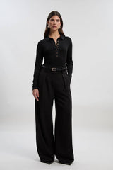 Petite Compact Stretch Essential Tailored Wide Leg Trouser