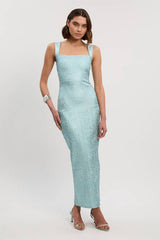 Petite Foil Metallic Figure Form Bandage Strappy Knit Maxi Dress
