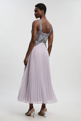 Petite Embellished Pleated Woven Maxi Dress
