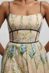 Silk Cotton Floral Strappy Woven Maxi Dress