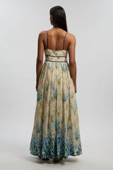 Silk Cotton Floral Strappy Woven Maxi Dress