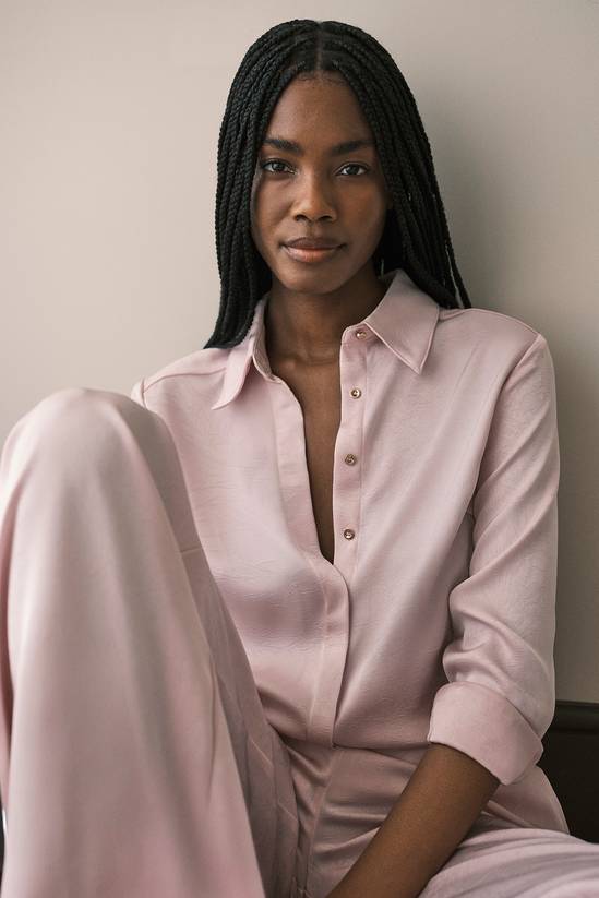 Hammered Satin Relaxed Woven Shirt