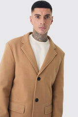 Tall Single Breasted Wool Look Overcoat in Camel