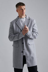 Tall Single Breasted Wool Look Overcoat in Grey