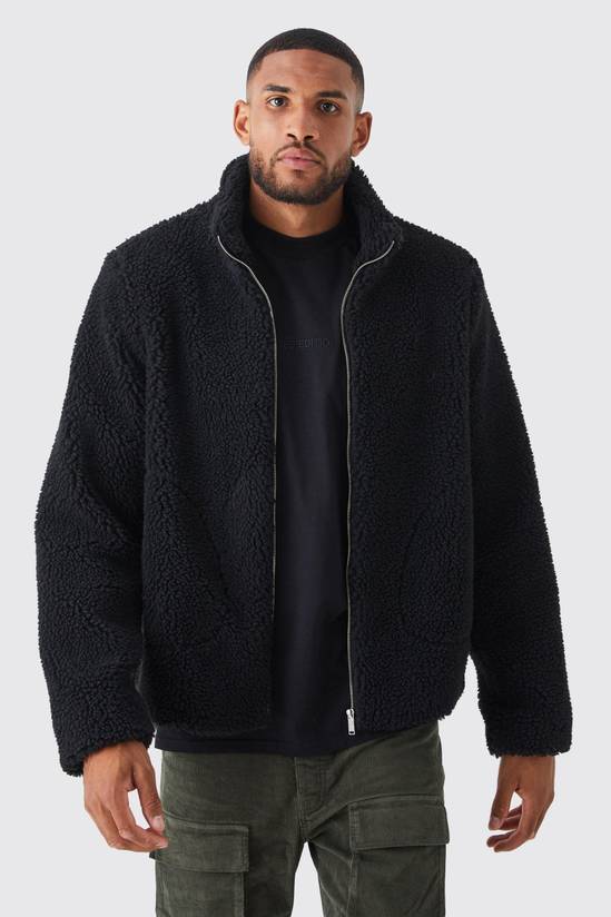 Tall Borg Funnel Neck Jacket in Black
