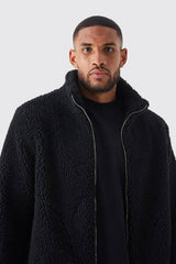 Tall Borg Funnel Neck Jacket in Black