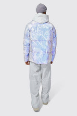 Mountain Reflective Print Funnel Neck Puffer