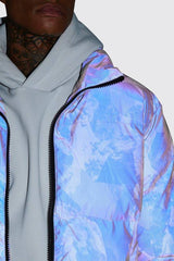 Mountain Reflective Print Funnel Neck Puffer