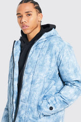 Tall Tie Dye Square Panel Hooded Puffer