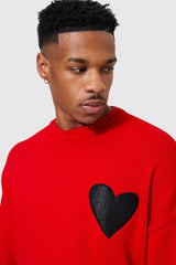 Oversized Distressed Hem And Heart Detail Jumper