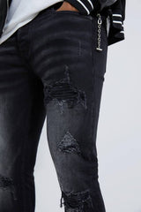 Skinny Stretch Rip And Repair Biker Washed Jeans