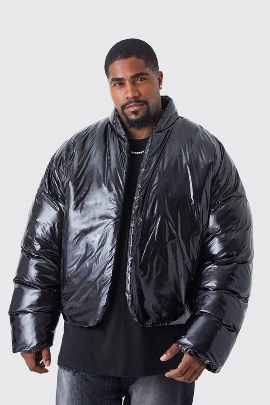 Plus Boxy High Shine Volume Padded Puffer Bomber Jacket