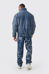 Funnel Neck Boxy Denim Look Pu Puffer