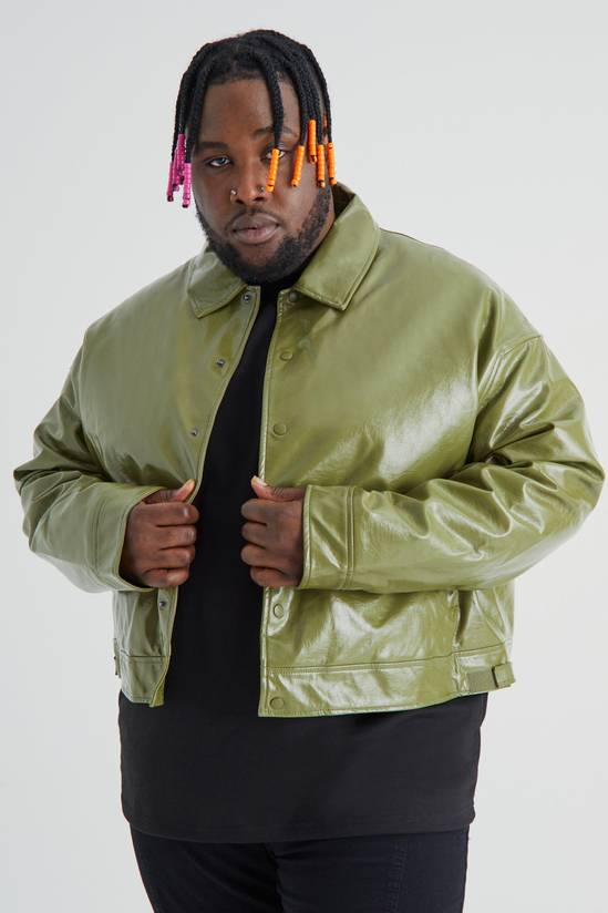 Plus Boxy High Shine PU Harrington Jacket