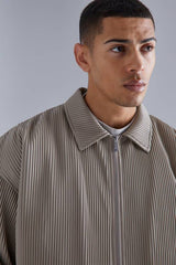 Boxy Pleated Faux Leather Harrington Jacket