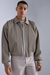 Boxy Pleated Faux Leather Harrington Jacket