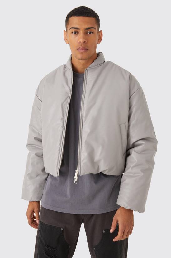 Boxy PU Volume Padded Puffer Bomber Jacket