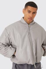 Boxy PU Volume Padded Puffer Bomber Jacket