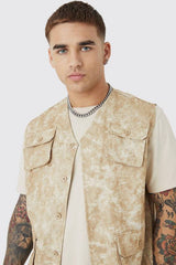 Sleeveless Camo Cargo Utility Regular Fit Vest