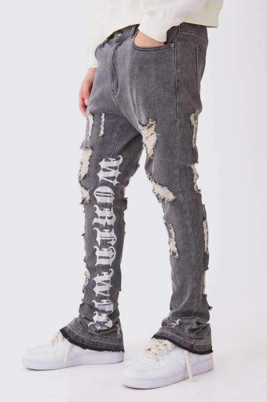 Skinny Stretch Stacked Distressed Embroidered Gusset Jeans