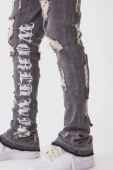 Skinny Stretch Stacked Distressed Embroidered Gusset Jeans