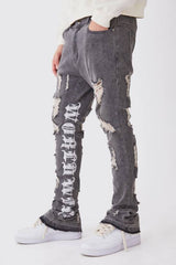 Skinny Stretch Stacked Distressed Embroidered Gusset Jeans
