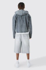 Tall Regular Fit Denim Acid Wash Hoodie