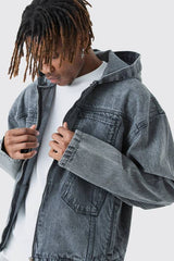 Tall Regular Fit Denim Acid Wash Hoodie