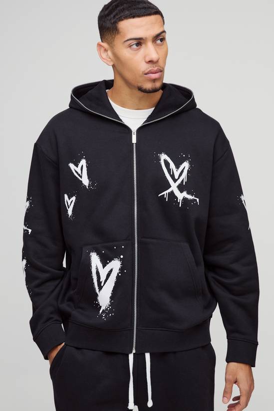 Oversized Heart Zip Through Hoodie
