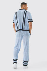 Boxy Open Stitch Polo Trouser Knitted Set