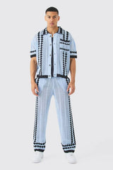 Boxy Open Stitch Polo Trouser Knitted Set