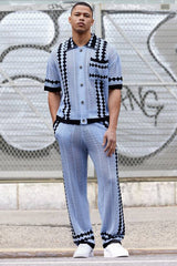 Boxy Open Stitch Polo Trouser Knitted Set