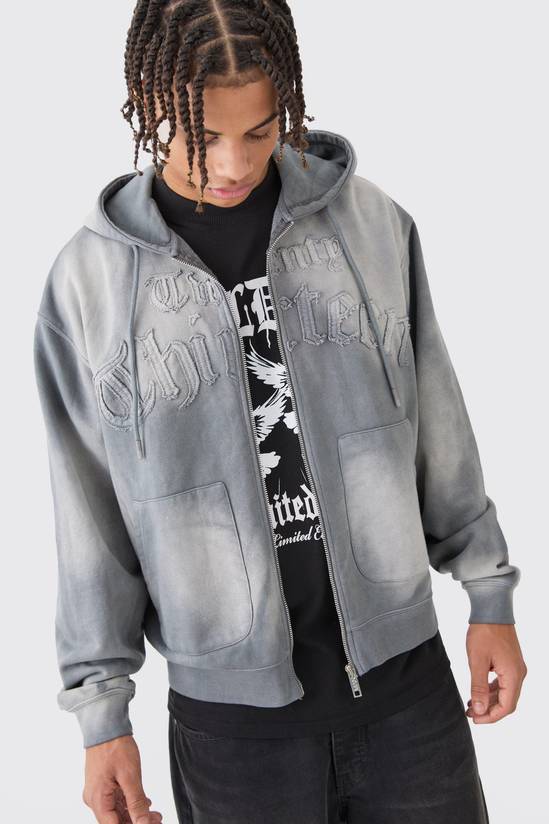 Oversized Sun Bleached 13 Zip Thru Hoodie