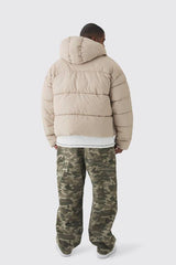 Plus Boxy Crinkle Nylon Puffer Jacket In Sand