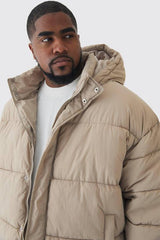 Plus Boxy Crinkle Nylon Puffer Jacket In Sand