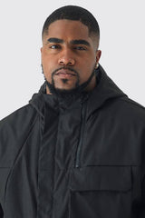 Plus Lightweight Hooded Regular Fit Parka Jacket In Black
