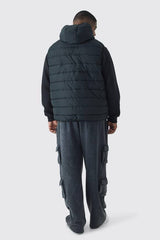 Plus Quilted Zip Through Hooded Regular Fit Gilet In Black