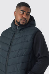 Plus Quilted Zip Through Hooded Regular Fit Gilet In Black
